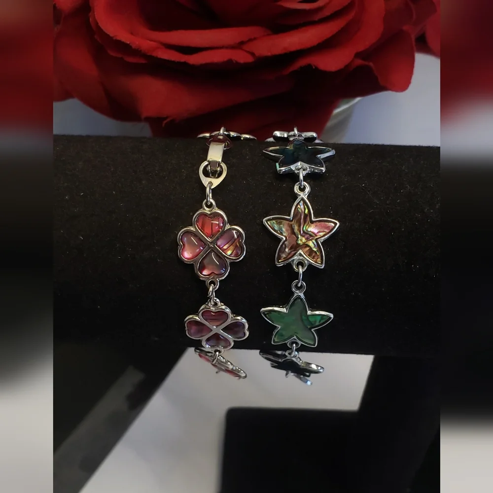Abalone Silver Star & Clover Leaf Charm Bracelet 2 Bracelets